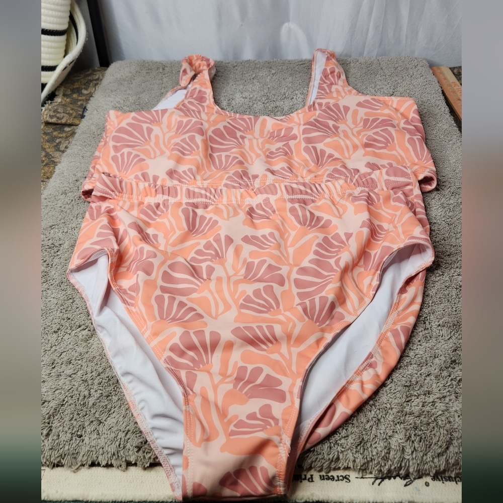 Women's Light Orange Floral Swimsuit Top & Bottom - 3X - Real Essentials